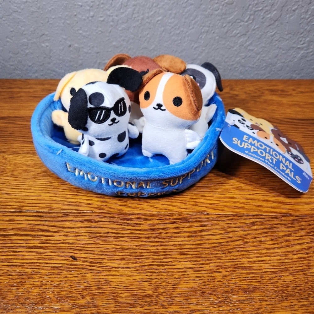Emotional Support Pals Plush Dog Set in Blue Bed